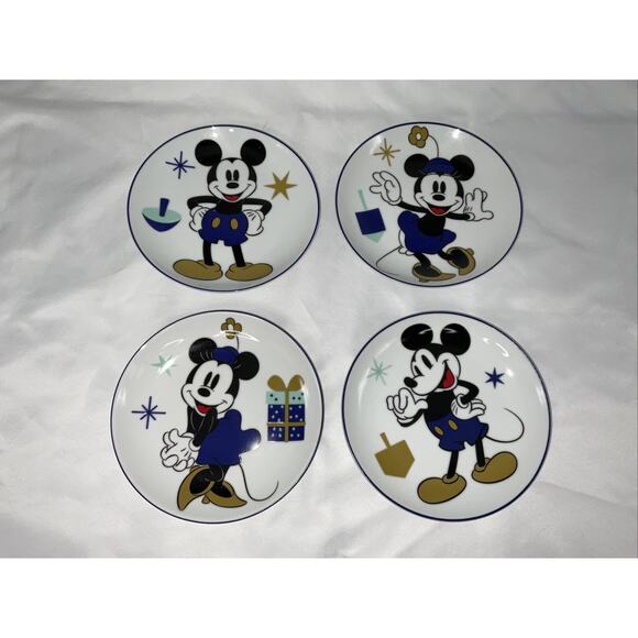 Disney Mickey & Minnie Mouse Hanukkah Celebration Appetizer Side Plates Set of 4 - Picture 1 of 6